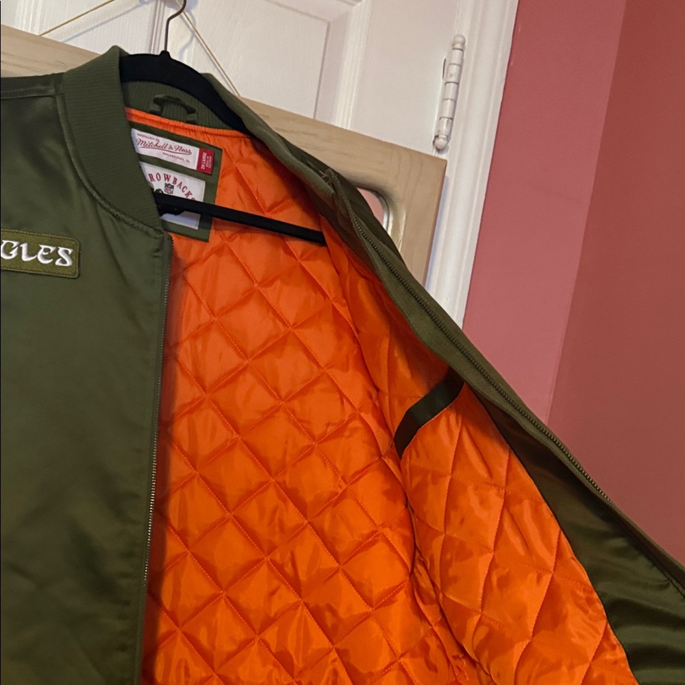 Mitchell & Ness Philadelphia Eagles Olive Bomber Jacket with Patches - Picture 7 of 7